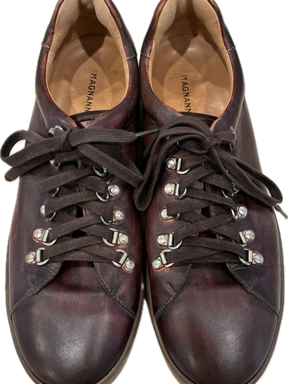 Magnanni Brown Leather Lace-Up Sneakers with Metal D-Ring Hardware